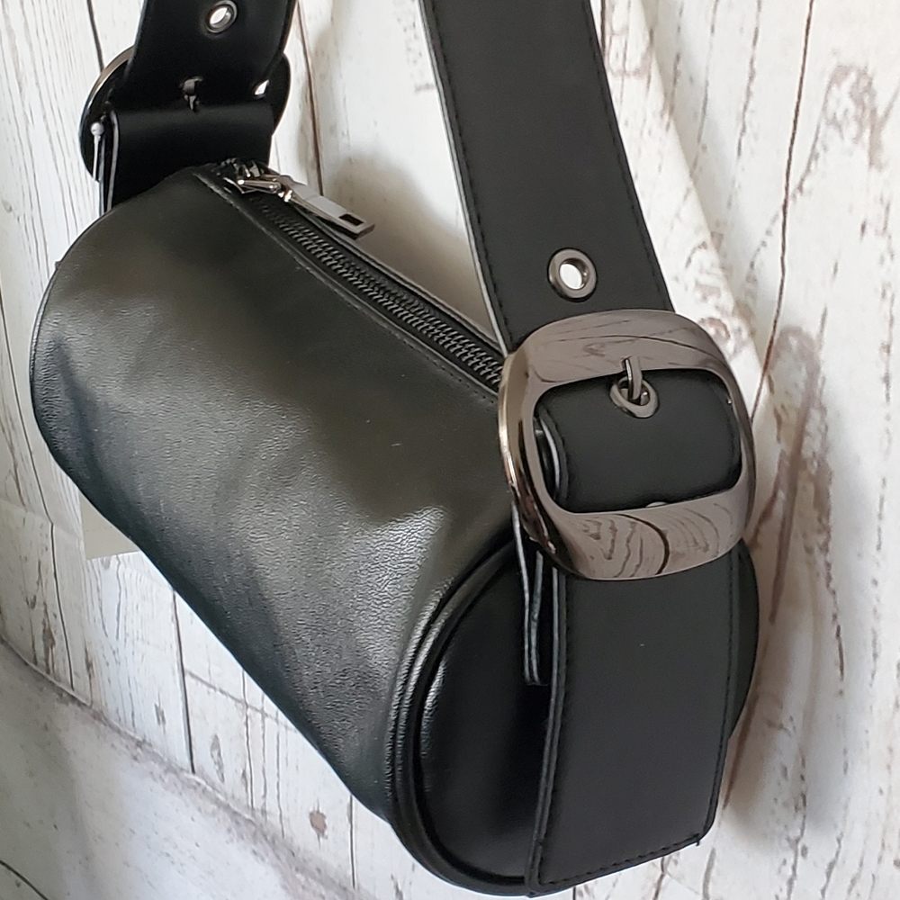 No Boundaries recycled materials contemporary barrel shoulder bag black